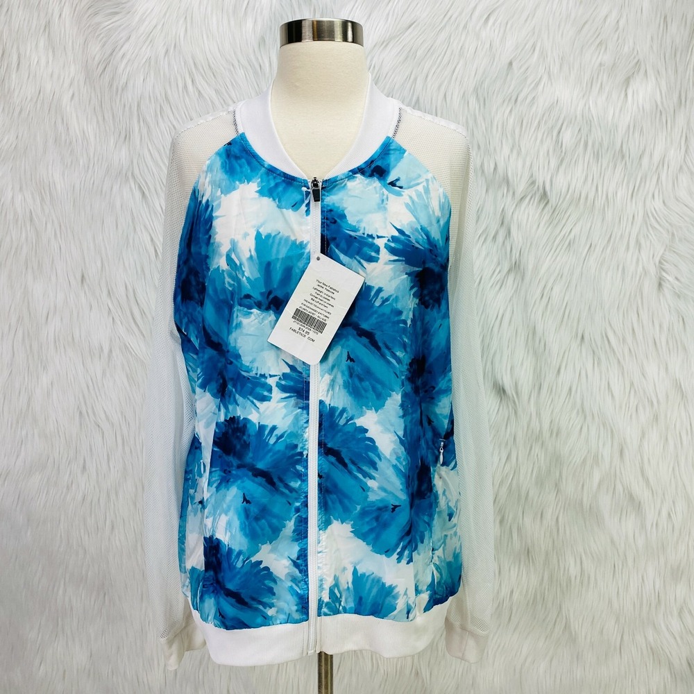 Fabletics NWT Womens Jacket 2X Atlanta Full Zip Blue Floral Lightweight Colorful